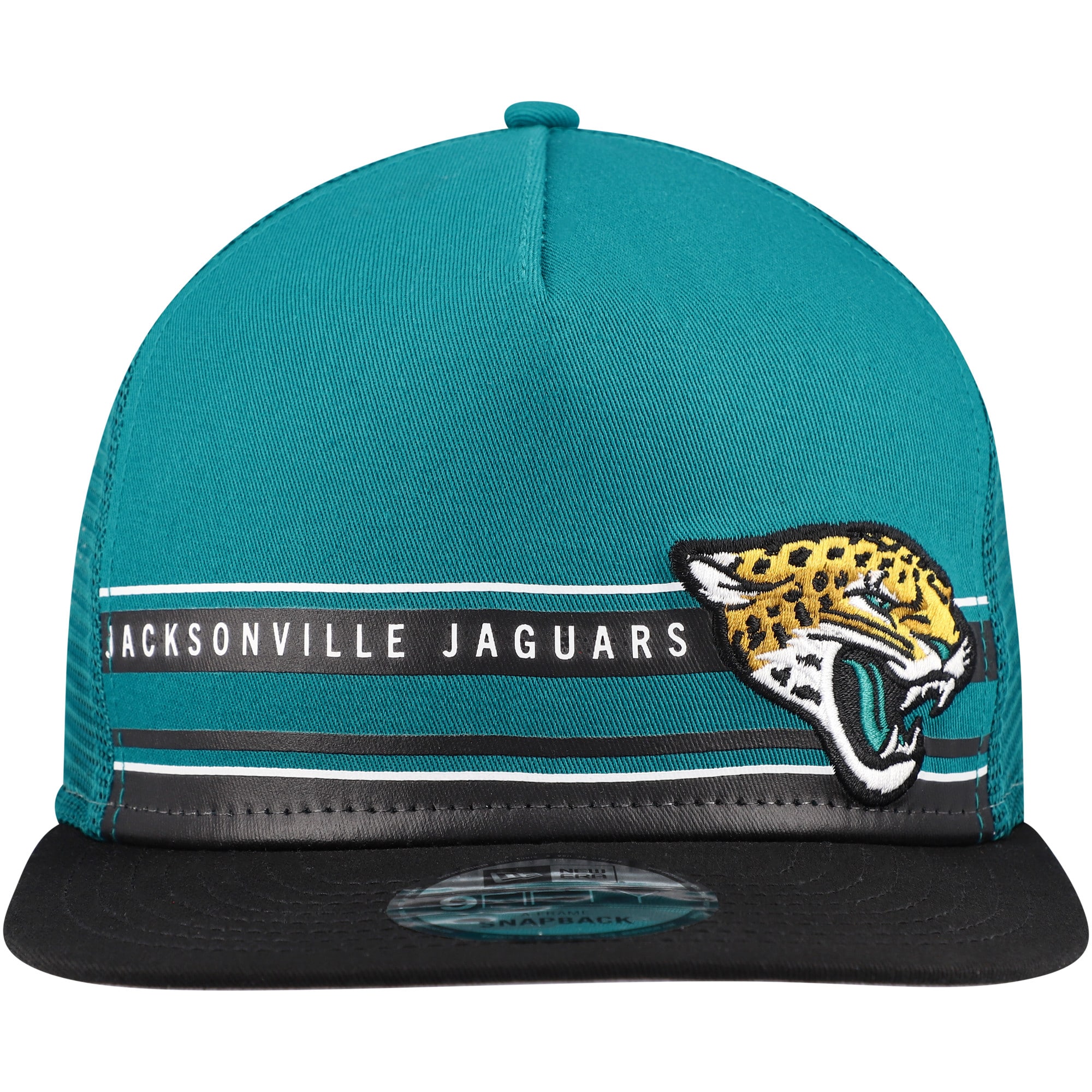 mens new era tealblack jacksonville jaguars half stripe trucker a-frame 9fifty snapback hat Collection – Jacksonville Jaguars Jerseys, Hats & Fan Gear | Jaguars Shop