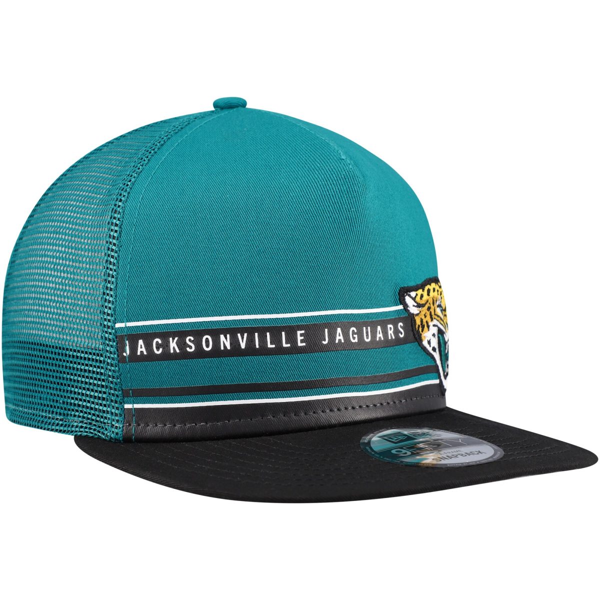mens new era tealblack jacksonville jaguars half stripe trucker a-frame 9fifty snapback hat Collection – Jacksonville Jaguars Jerseys, Hats & Fan Gear | Jaguars Shop