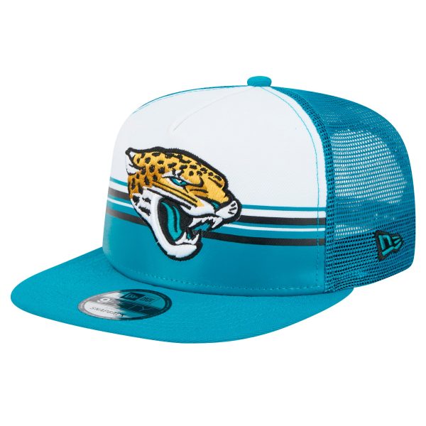 mens new era whiteteal jacksonville jaguars striped a-frame 9fifty trucker snapback hat Collection – Jacksonville Jaguars Jerseys, Hats & Fan Gear | Jaguars Shop