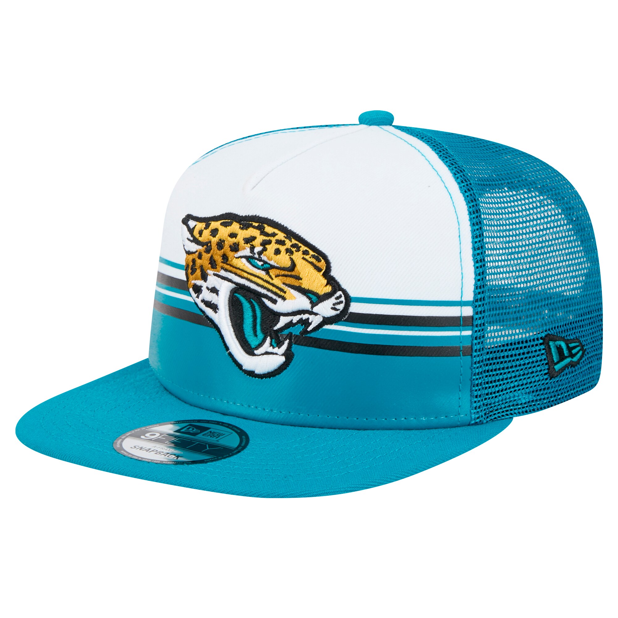 mens new era whiteteal jacksonville jaguars striped a-frame 9fifty trucker snapback hat Collection – Jacksonville Jaguars Jerseys, Hats & Fan Gear | Jaguars Shop