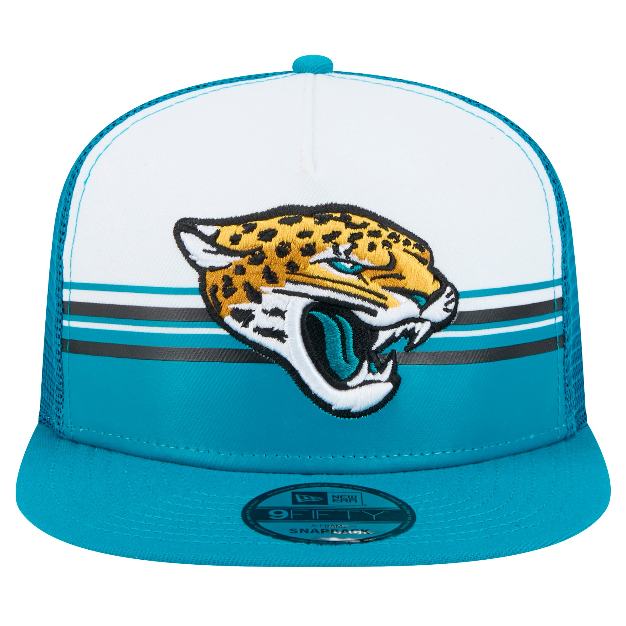 mens new era whiteteal jacksonville jaguars striped a-frame 9fifty trucker snapback hat Collection – Jacksonville Jaguars Jerseys, Hats & Fan Gear | Jaguars Shop