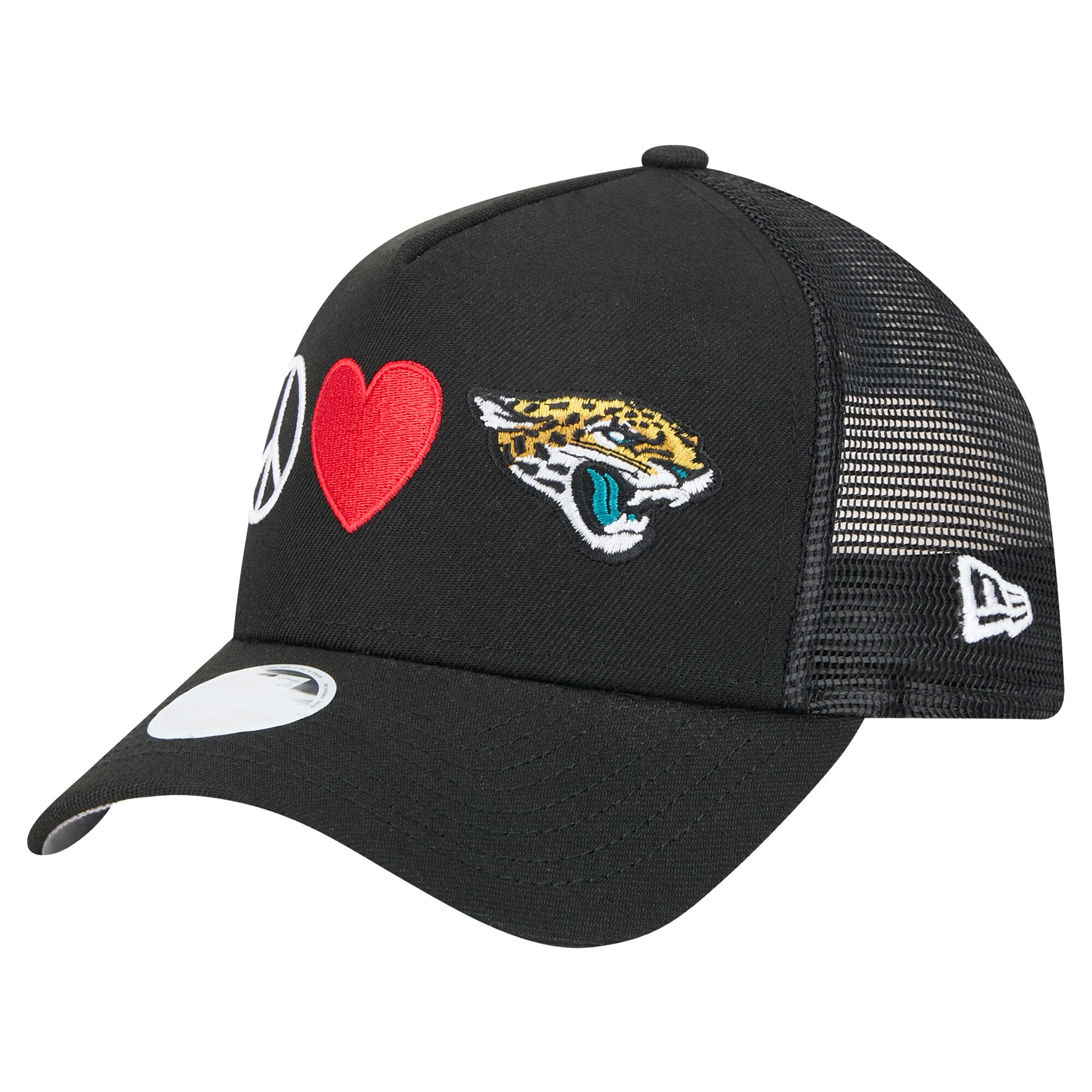 womens new era black jacksonville jaguars peace amp love trucker 9forty adjustable hat Collection – Jacksonville Jaguars Jerseys, Hats & Fan Gear | Jaguars Shop