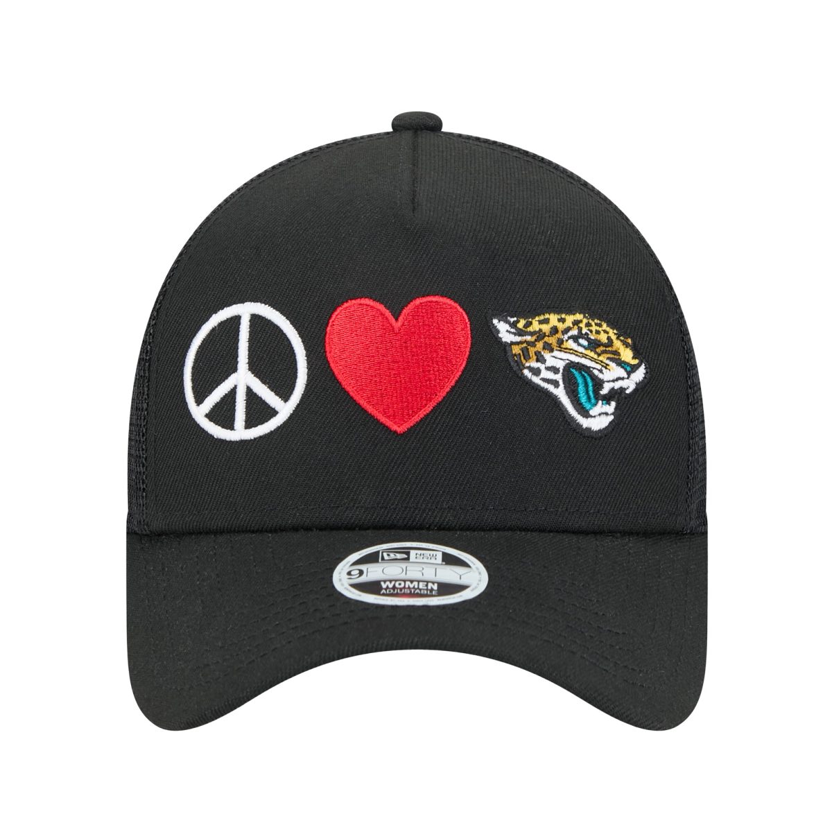 womens new era black jacksonville jaguars peace amp love trucker 9forty adjustable hat Collection – Jacksonville Jaguars Jerseys, Hats & Fan Gear | Jaguars Shop